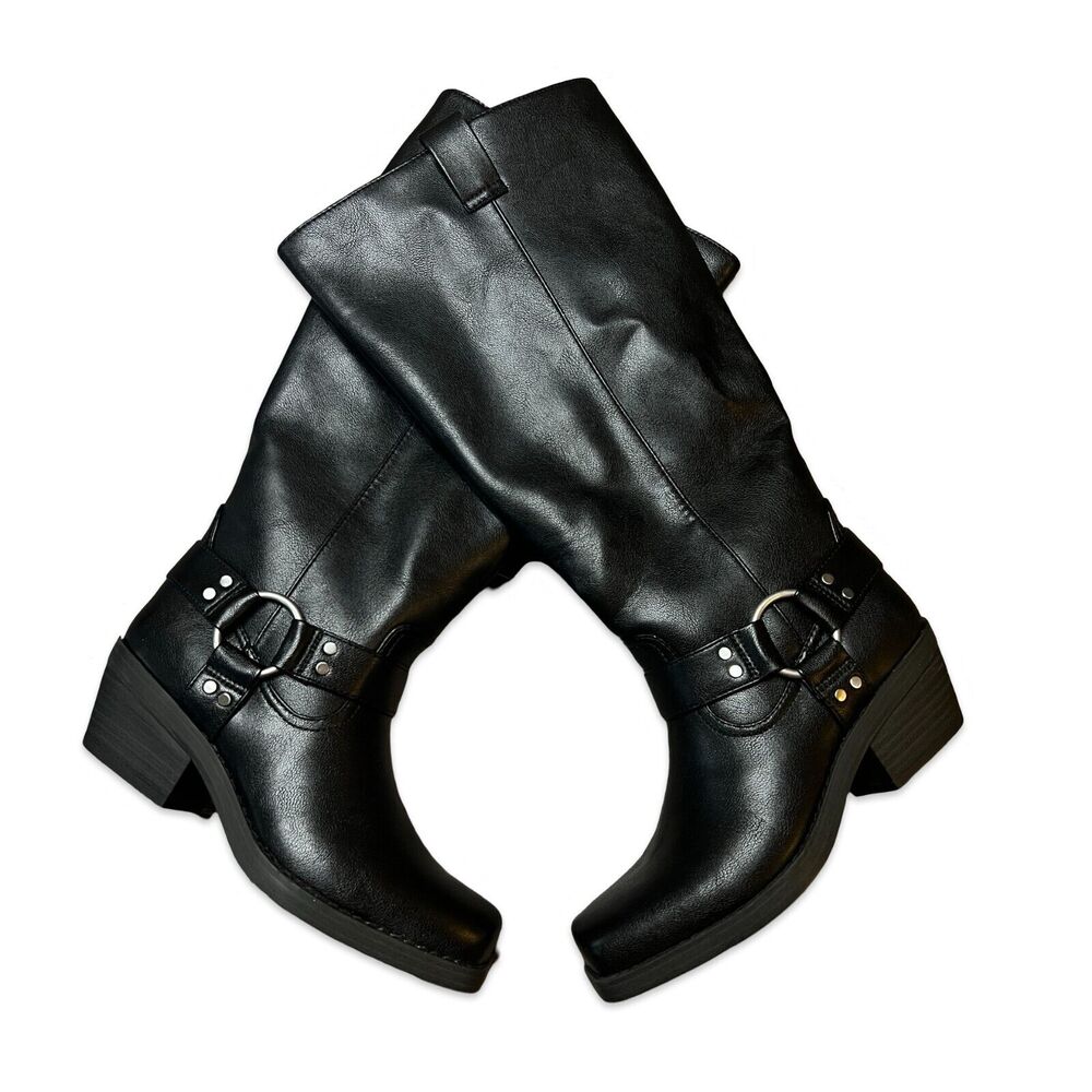 UNIVERSAL THREAD Oakley Wide Calf Harness Boots Black - Picture 2 of 2